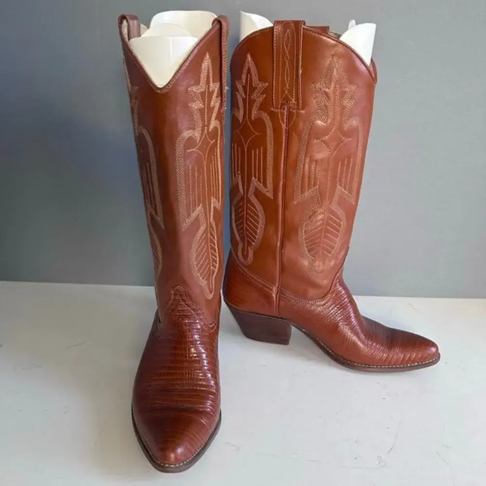 Dolcis‎ boots men's size 8 western vtg stitching brown cowboy Americana